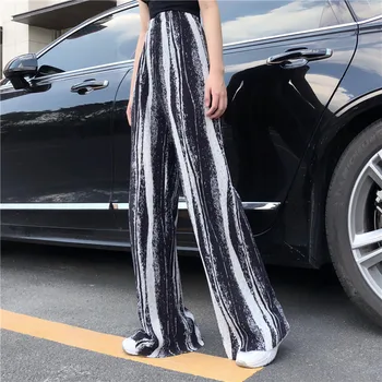 2020 nowy koreański moda wysoka talia plisowane zasłony temat cienkie sekcje kwitnące szerokie nogi myjące spodnie kobiety