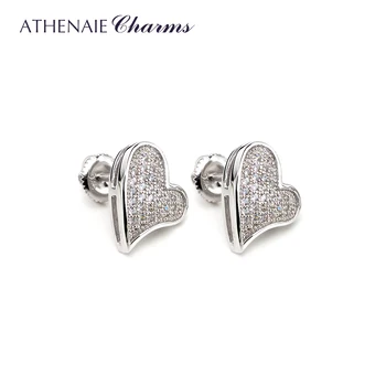ATHENAIE romantyczny promienny biały AAA cyrkon kolczyki serca pręta dla kobiet 925 srebro próby partia casual biżuteria ślub