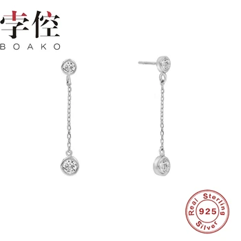 BOAKO Chain Diamond Stud kolczyki 925 srebro kolczyki dla kobiet srebro biżuteria Cyrkon kolczyki Pendientes Brincos