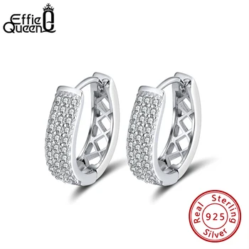 Effie Queen prawdziwe srebro próby 925 kobiety kolczyki hoop AAAA Cyrkon kobiece kolczyki z kryształkami moda biżuteria prezenty SE262