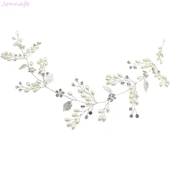 Jonnafe Moda Kolor Srebrny Liść Ślubne Włosy Winorośl Perły Biżuteria Handmade Kwiat Ślubny Nakrycia Głowy Damskie Akcesoria Do Włosów