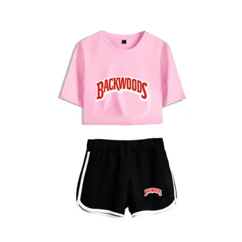 Nowy zestaw 2 sztuk BACKWOODS T shirt Sets meble bluzki dziewczyny seksowne szorty odzież sportowa letnie wygodne, oddychające krótkie spodnie