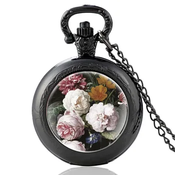 Urok Dość Kwiatowy Vintage, Zegarek Kwarcowy Zegarek Kobiety Mężczyźni Wysokiej Jakości Naszyjnik Zegarek Zegarki Prezenty