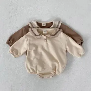 0-24 m Jesienna odzież Dziecięca матросский kołnierz Baby Girl body bawełniane z długim rękawem niemowlę dziecko chłopcy kombinezony