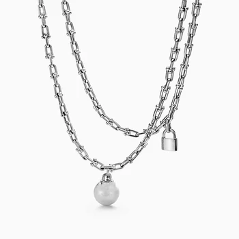 1:1 S925 srebro naszyjnik w kształcie litery U, zamek i piłka modny wisiorek naszyjnik kobiet prezent logo biżuteria 10-lecie