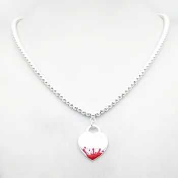 1: 1 srebro 925 klasyczny, ekskluzywny niebieski plusk emalia w kształcie serca lady 4 mm okrągłe koraliki naszyjnik biżuteria