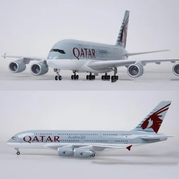 1/160 skala 50,5 cm samolot Airbus A380 QATAR Airline Model W Light and Wheel Diecast Plastic Resin Plane For Collection
