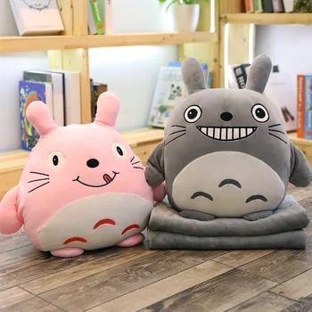 1 45cm Kawaii Totoro pluszowe poduszki miękkie miękkie puchowe poduszki bawełniane ręce cieplejszy kocyk 3 w 1 dla Dzieci dziewczyny prezenty
