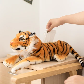 1 46CM Simulation Tiger & Leopard Tissue Box pluszowe zabawki miękkie lalki zwierząt do pokoju, kanapy samochodu papierowy uchwyt serwetka etui prezenty