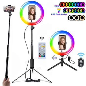 10 calowy Ring RGB Light 15 kolorów z mini statywem stojak Uchwyt na telefon do makijażu Tik Tok YouTube Video Photography Lamp