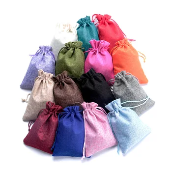 100 szt. ogród lniana tkanina z juty pasek torby do pakowania torby naturalna juta torby z nylonowym sznurkiem wielokrotnego użytku wystrój domu