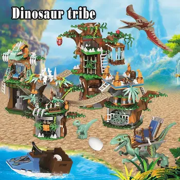 1000szt dinozaur z serii drzewo dom DIY model bloki Jurassic world park dinozaur cyfry cegły zabawki dla chłopców