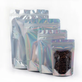 100pcs Reclosable Stand Up Zip lock torby plastikowej, przezroczystej os hologram folia aluminiowa torba do przechowywania zapach wodoodporny zamek błyskawiczny torby