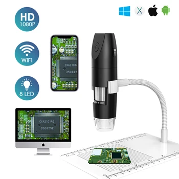 1080P bezprzewodowej WiFi mikroskop Cyfrowy mikroskop przenośny USB-mikroskopy z podstawką do rąk i kablem USB 50X-1000X regulowany