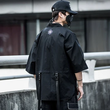 11 BYBB's DARK Harajuku Open Stitch kurtki mężczyźni hip-hop cienki płaszcz 2020 taśmy Japoński styl męski Семицентовый rękaw odzież uliczna