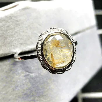 11 mm naturalne złoto рутиловый kwarc pierścionek dla kobiet mężczyzna szczęście bogactwo Kryształ owalne koraliki Srebrny kamień regulowany pierścień biżuteria AHHHH