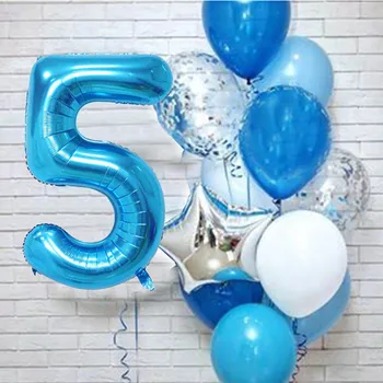 12 szt./lot chłopiec urodziny balony z 40-calowym dużym niebieskim numerem balon 3/3-urodziny ozdoby rocznica 9/1/3 lat