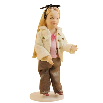 1szt 4-calowy ruchomy Ceramiczny chłopiec dziewczynka lalka zabawka rzemiosło 1/12 skala domek dla lalek wystrój