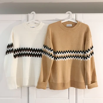 2 kolory 2018 jesień i zima elegancki koreański styl fala patchwork tykanie swetry Damskie swetry i swetry damskie (F1313)