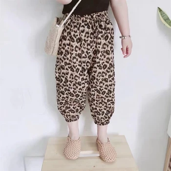 2 szt./kpl. stroje dla dziewczyn, dla dzieci, letnie koreański t-shirty z pełnymi rękawami + леопардовые spodnie spodnie casual gorąca