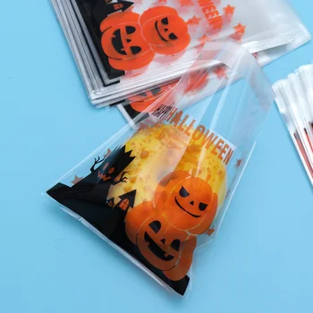 200 szt cukierki torby jasne samoprzylepne w leczeniu torby ciasteczka torby do pakowania torby na prezenty pamiątki Halloween party