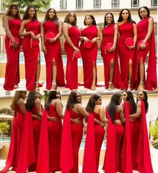 2019 czerwone sukienki druhny na jedno ramię lato country ogród poprawiny gości sukienki druhny plus rozmiar na zamówienie