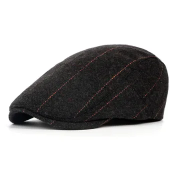 2019 jesień i zima brytyjski styl klasyczny kratkę wełniany beret męski kapelusz średniej i w podeszłym wieku z kaczka bill językiem do przodu