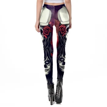 2019 nowa moda 3d legginsy niestandardowe drukowane fioletowy cukier dziewczyna Rose skull fitness legginsy cienkie sportowe legginsy dla kobiet fitness