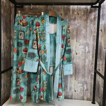 2019 nowa moda jesień zima damskie drukowane spodnie trójka zestaw piżamy casual aksamitna piżama ciepła фланелевая nocna odzież