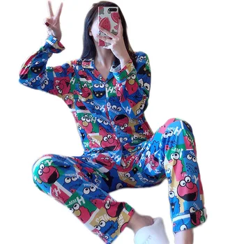 2019 Pijama Mujer Jesień Zima Piżamy Kobieta Wspaniały Wypoczynek Zestaw Z Dwóch Części Mickey Druku Kryty Odzież Domowy Strój Piżamy