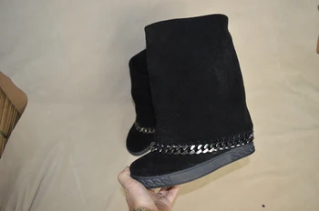 2020 botki dla kobiet do połowy łydek 8 cm wysoki wzrost ukryte kowbojki czarne łańcuchy botas feminina zimowe kliny buty kobieta