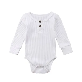 2020 Brand New Nowonarodzony Infant Baby Girl Boy Ribbed Bodysuit Ruffle One-Pieces Solid Body Z Długim Rękawem, Stroje Wiosna Sunsuit