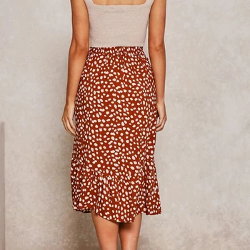 2020 elegancka damska spódnica midi z falbankami i leopard print z wysokim stanem damska spódnica w kształcie trapezu formy codzienne wiosna lato damskie spódnice niskich częstotliwości