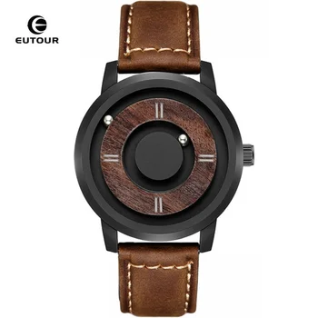2020 EUTOUR drewniana podłoga magnetyczny napęd męskie zegarki najlepsze marki luksusowy zegarek kwarcowy kobiety mężczyzna drzewo ze stali nierdzewnej unisex zegarek