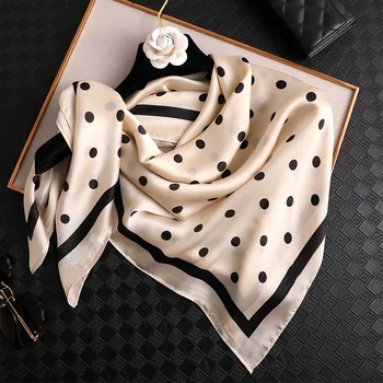 2020 Fashion Women Spain Luxury Brand Dot Silk Scarf Print Square Bandanas Pashmina Lady Bag Foulards Wrap Hijab Snood 90*90cm