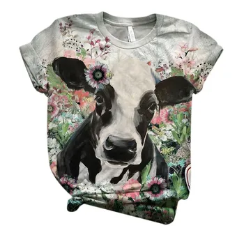 2020 koszulka plus rozmiar kobieta O-neck z długim rękawem 3D krowa druku casual top tee koszulka Blusas Mujer