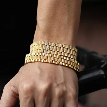 2020 moda miedź zrobił bransoleta męski trzy rzędy Цирконов Микроинлей hip hop niezwykłe biżuteria 8 cali mężczyźni bransoletka prezenty
