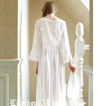 2020 Nowa letnia długa biała koszula nocna damska sexy koronki koszula nocna Księżniczka damska nocna odzież damska piżama strona odzież 2XL 48