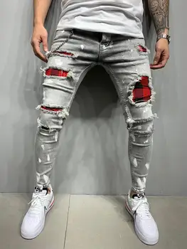 2020 Nowa moda męskie podarte dżinsy slim w sprayu malowane hip-hop denim spodnie ołówek wiosna i jesień dżinsy męskie S-3XL
