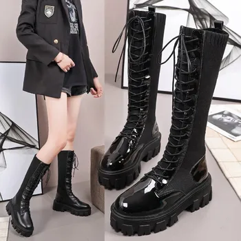 2020 nowe коренастые buty modne grube dolne buty na platformie Damskie botki Damskie buty brytyjskiego stylu Damskie buty Botas Mujer rozmiar 40