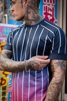 2020 nowy marka męska stylowa fajna koszulka, męska casual, styl paski hip-hop z krótkim rękawem uliczny element drukowany top, sprzedaż Hurtowa