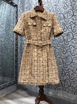 2020 wczesna jesień nowy damski płaszcz symetryczny kieszeni ozdobna klamra w pasie przytula sukienkę w kratę 814