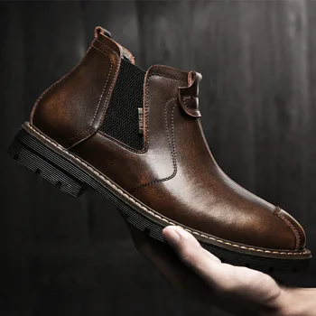 2020 wczesna jesień zima buty męskie buty skórzane Chelsea buty z gruba podeszwa męska firmowa zimowe buty męskie botki KA1757
