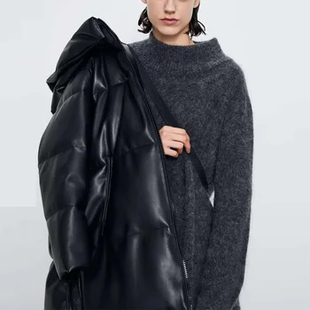 2020 zima kobiety sztuczna skóra długi kaptur parki gruby kieszeni PU płaszcz czarny Highstreet kurtki jesień jest ciepła odzież damska jesień