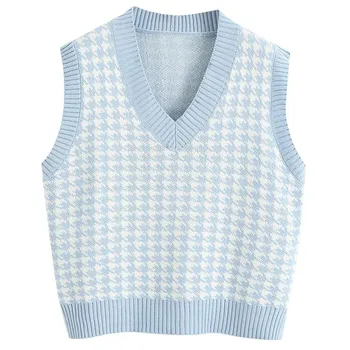 2021 Aktualności moda Damska casual V-neck sweter koszula zderzenie kolor sweter bez rękawów kamizelka Jersey Mujer Invierno