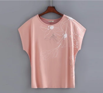 2021 bawełna kwiatowy print t-shirt kobiet plus rozmiar 4XL letni top rękaw nietoperz graficzny trójniki o-neck t-shirt modis tee shirt femme
