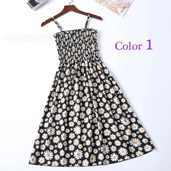 2021 Koreańskie Letnia Polka Ręcznik Kwiat Sukienka Sukienkę Maxi Damski Pasek Do Sukienki Bez Ramiączek Bez Rękawów Kobiecy Strój Sukienka Odzież