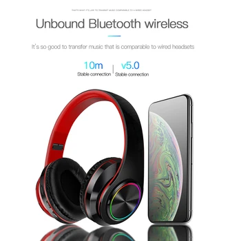 2021 słuchawki bezprzewodowe LED Light-słuchawki Bluetooth 5.0 z mikrofonem składane Słuchawki HiFi słuchawki