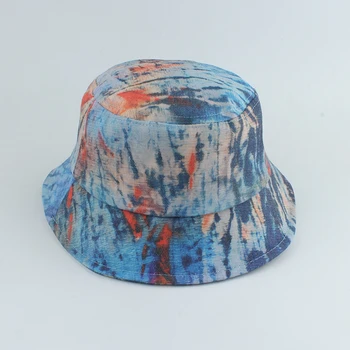2021 Tie dye Print Fisherman Hat Denim Bucket Hat For Men and Women Summer Harajuku Hip Hop Cap Casquette Gorras