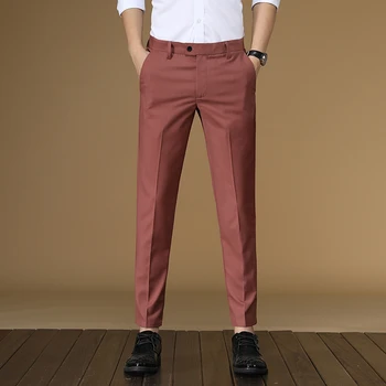 2021 Wiosna Mężczyźni Biznes Sukienka Spodnie Do Kostki Długość Formalny Biuro Społeczny Garnitur Spodnie 7 Kolorów Casual Slim Fit Meble Odzież Spodnie